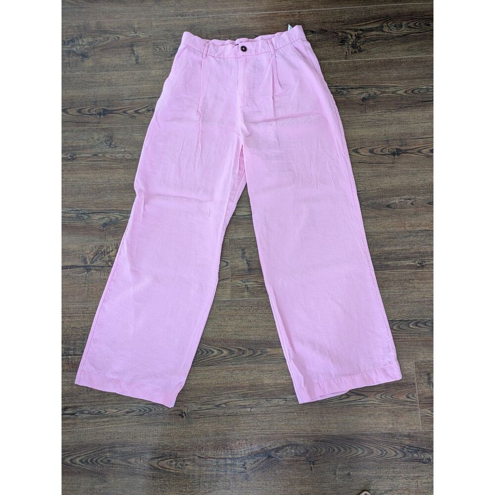 Zara Pants Large Pink High Rise Trouser Wide Leg Pleated Front Menswear Inspired